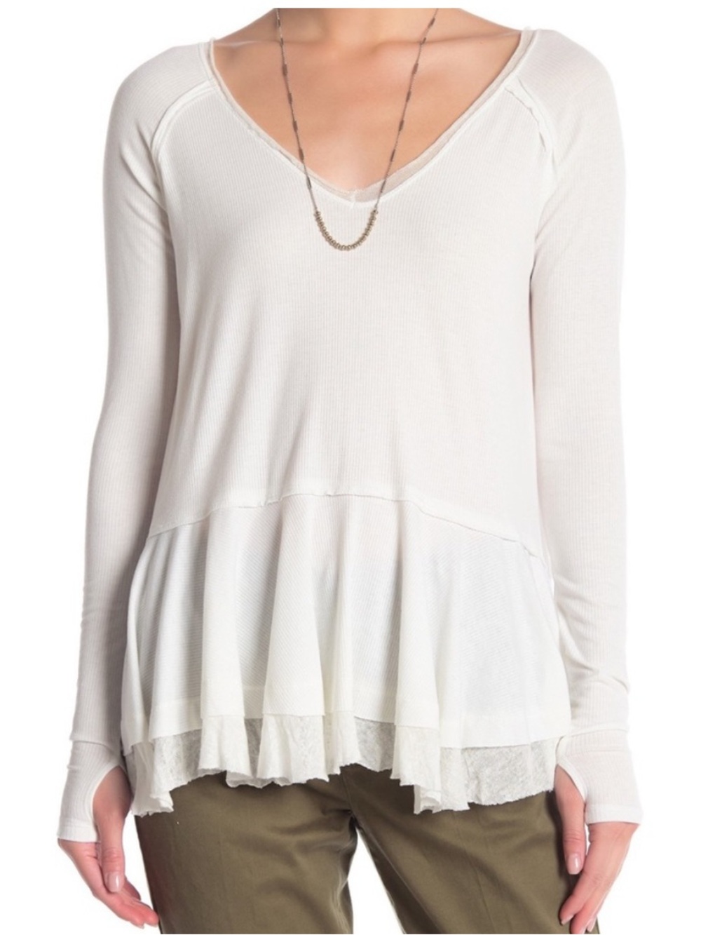 Free People We the Free White Tangerine Swing Long Sleeve Tee Size Small